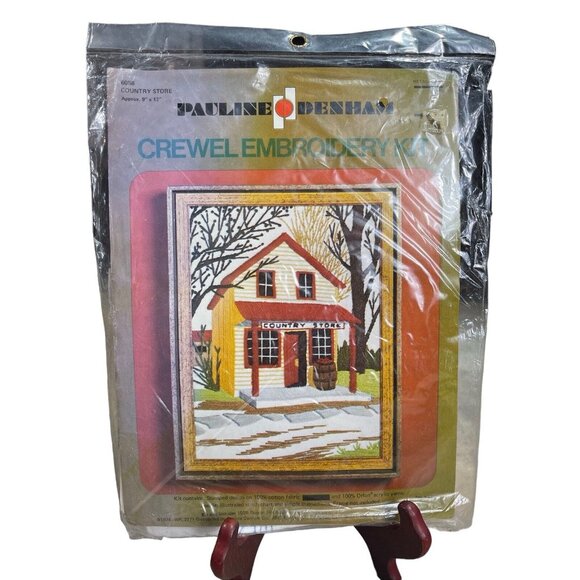Vtg Autumn Country Store Winter Snow Embroidery Needle Point Kit Pauline Denham - Picture 1 of 5